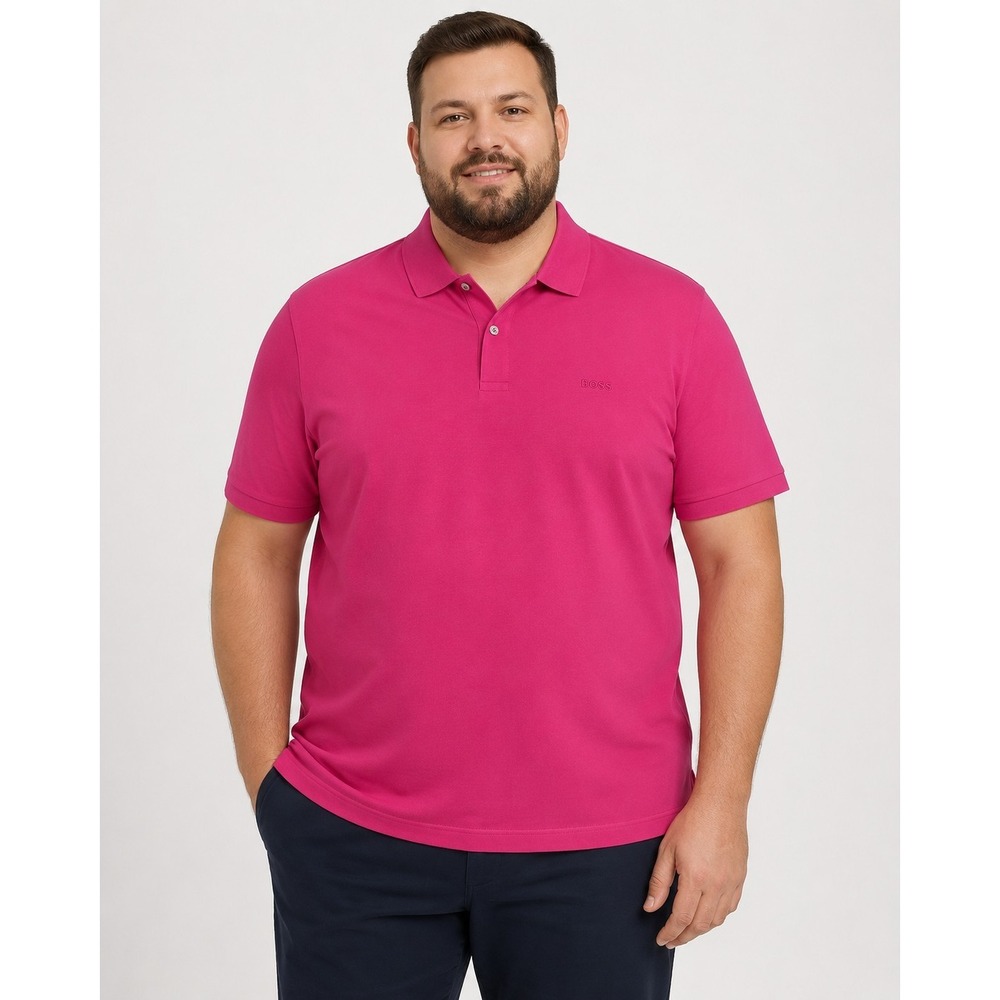 BOSS Black Label Pallas Big &Tall Polo Shirt Bright Pink Cotton Logo 4XL